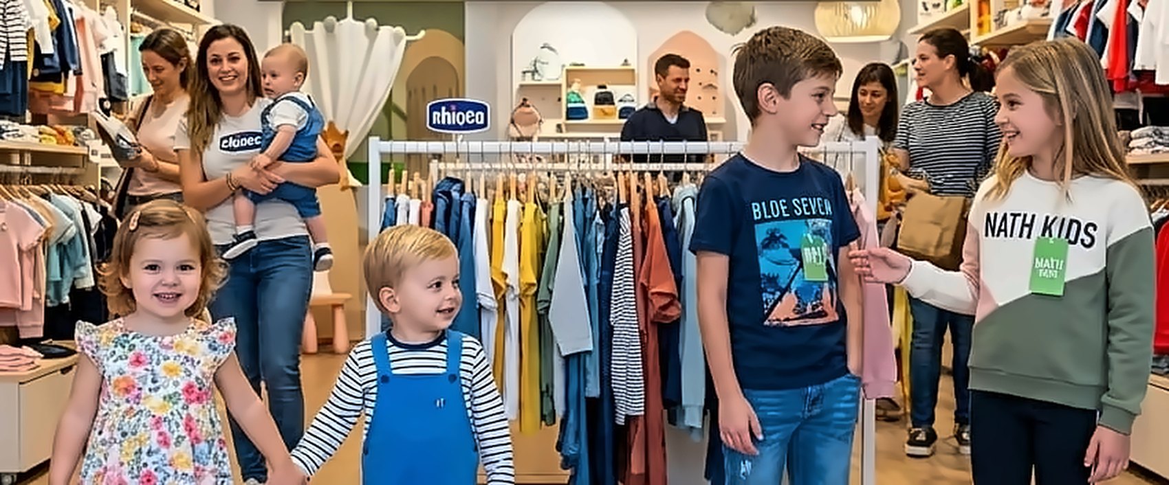 Bambini nel reparto abbigliamento del negozio